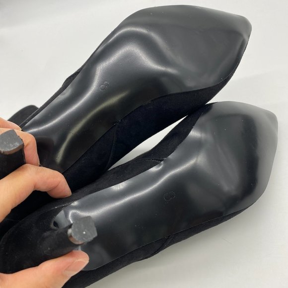 A Black Suede Women Fashion Pull On Slouch Boots Mid Calf Pointed Toe Mid Heel - Picture 7 of 7